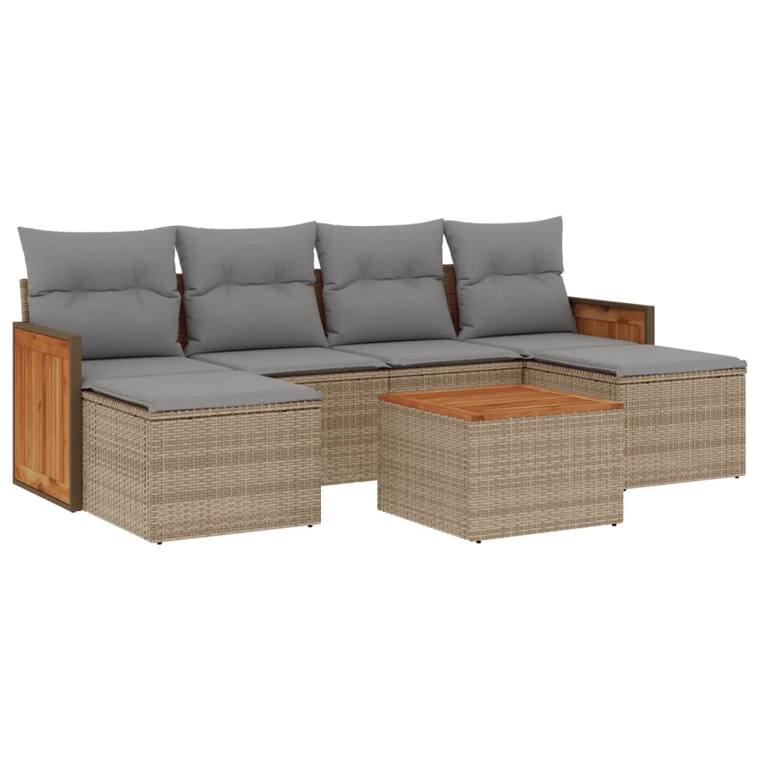 vidaXL 7-Tlg Garten-Sofagarnitur mit Kissen Beige Poly Rattan 3227907 günstig online kaufen