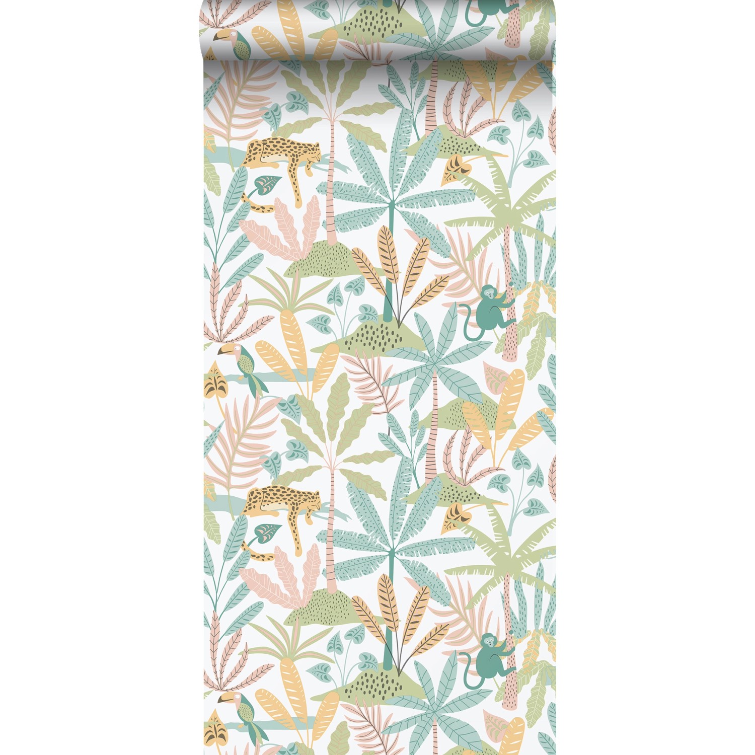 Sanders & Sanders Tapete Dschungeltiere Grün Blau und Gelb 53 cm x 10.05 m günstig online kaufen