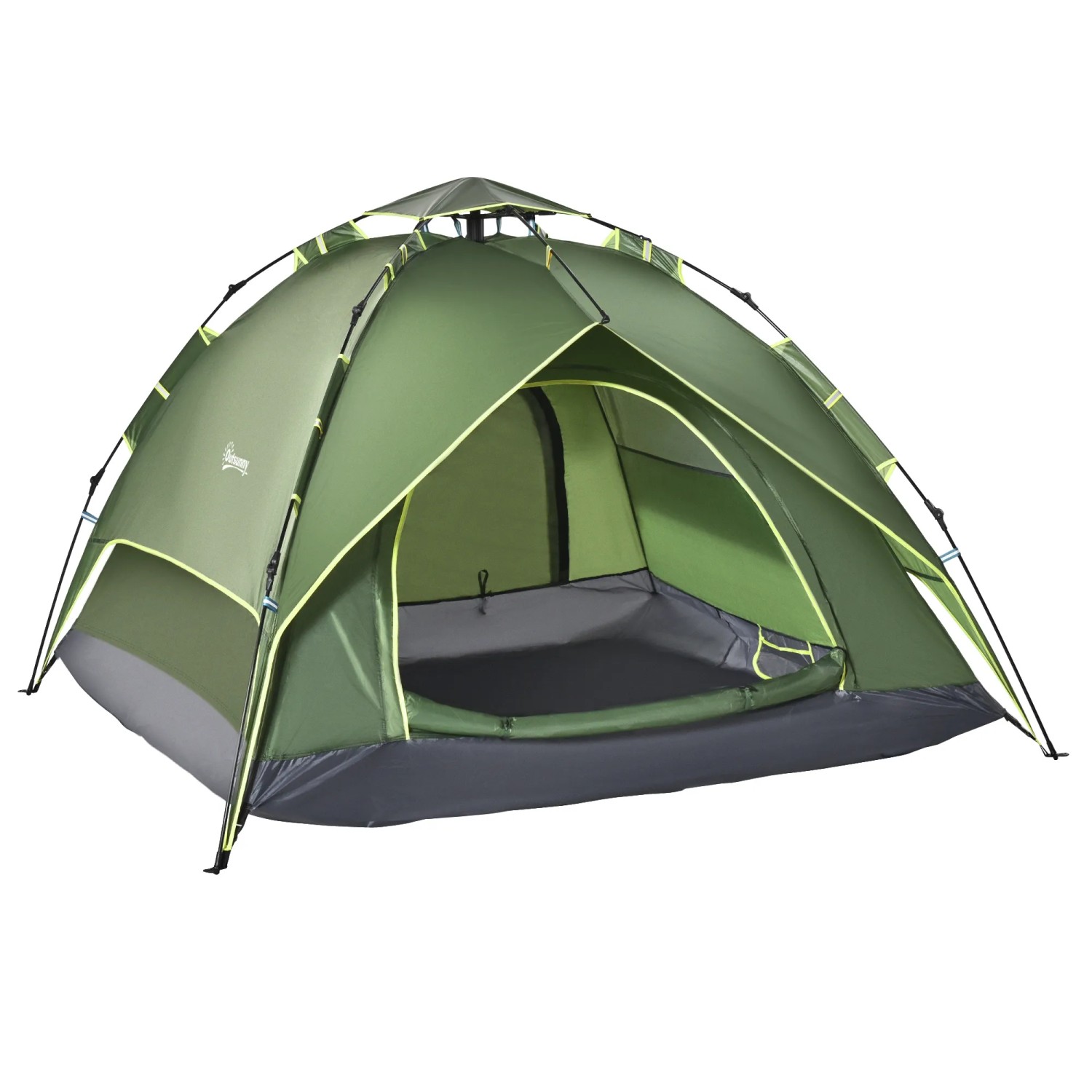 Outsunny Kuppelzelt Campingzelt, leicht, stabil, Familienzelt mit 1000mm Wassersäule, Personen: 2 (Campingzelt, 1 tlg., Tunnelzelt), für Garten, Balkon, Dunkelgrün