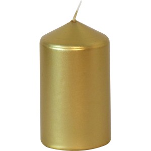 Goldene Stumpenkerze, 10 cm, getaucht, für stimmungsvolle Beleuchtung.
