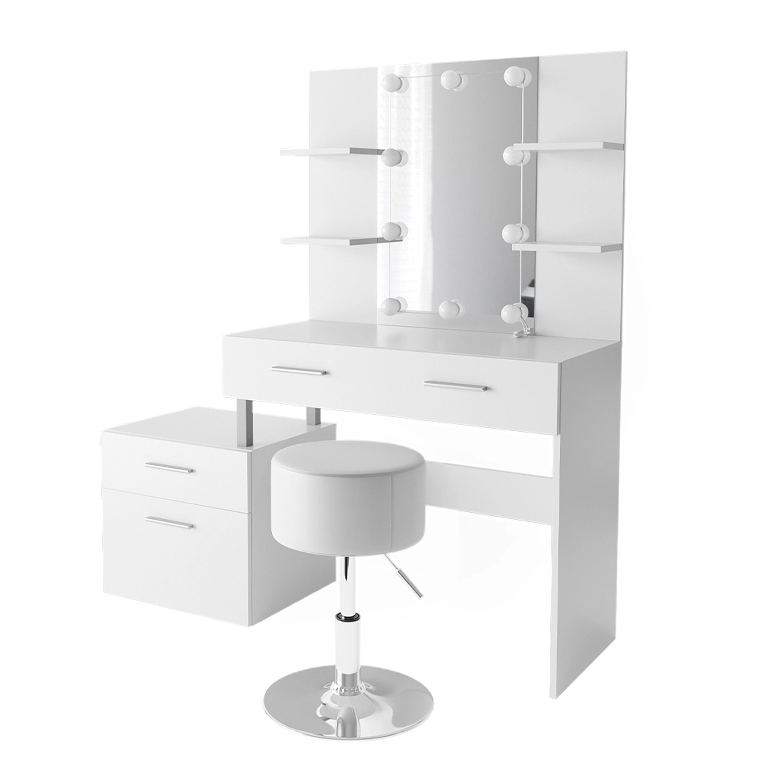 Vicco Schminktisch Maria Weiß 132 cm mit LED Beleuchtung und Hocker günstig online kaufen