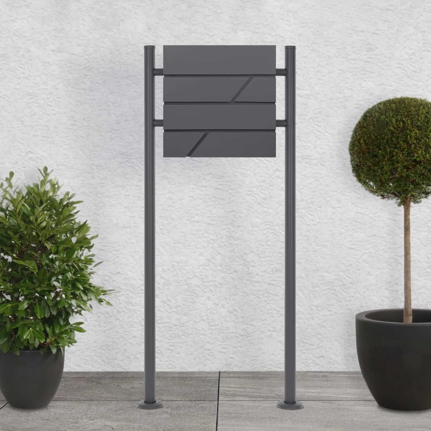 ML-Design Standbriefkasten mit Zeitungsfach und 120 cm Pfosten in Anthrazit.