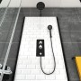 Aurlane Komplettdusche Metro 80x80 mit Kopf- und Handbrause, Armatur und weißen Fliesen.