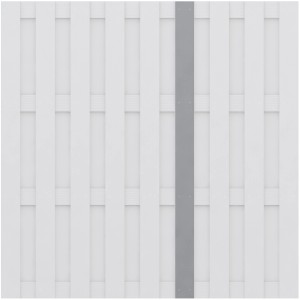 Grauer Sichtschutzzaun Jumbo WPC mit senkrechten Lamellen und geriffelter Oberfläche.