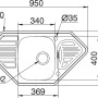 Technische Zeichnung: Pyramis Medusa Corner 1B 2D Edelstahlspüle mit Maßangaben.