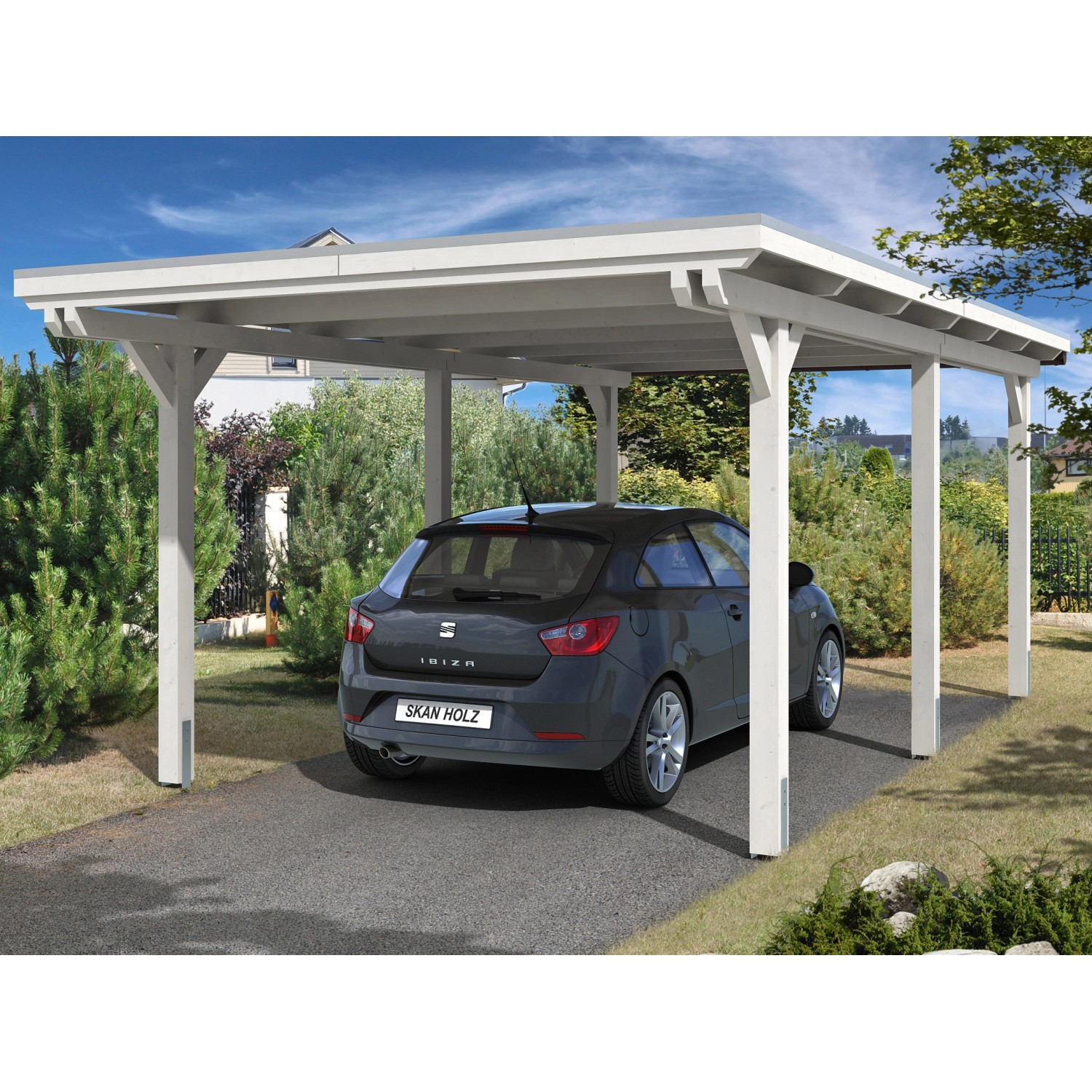 Skan Holz Carport Emsland 354 cm x 604 cm Weiß EPDM Dachbahn günstig online kaufen