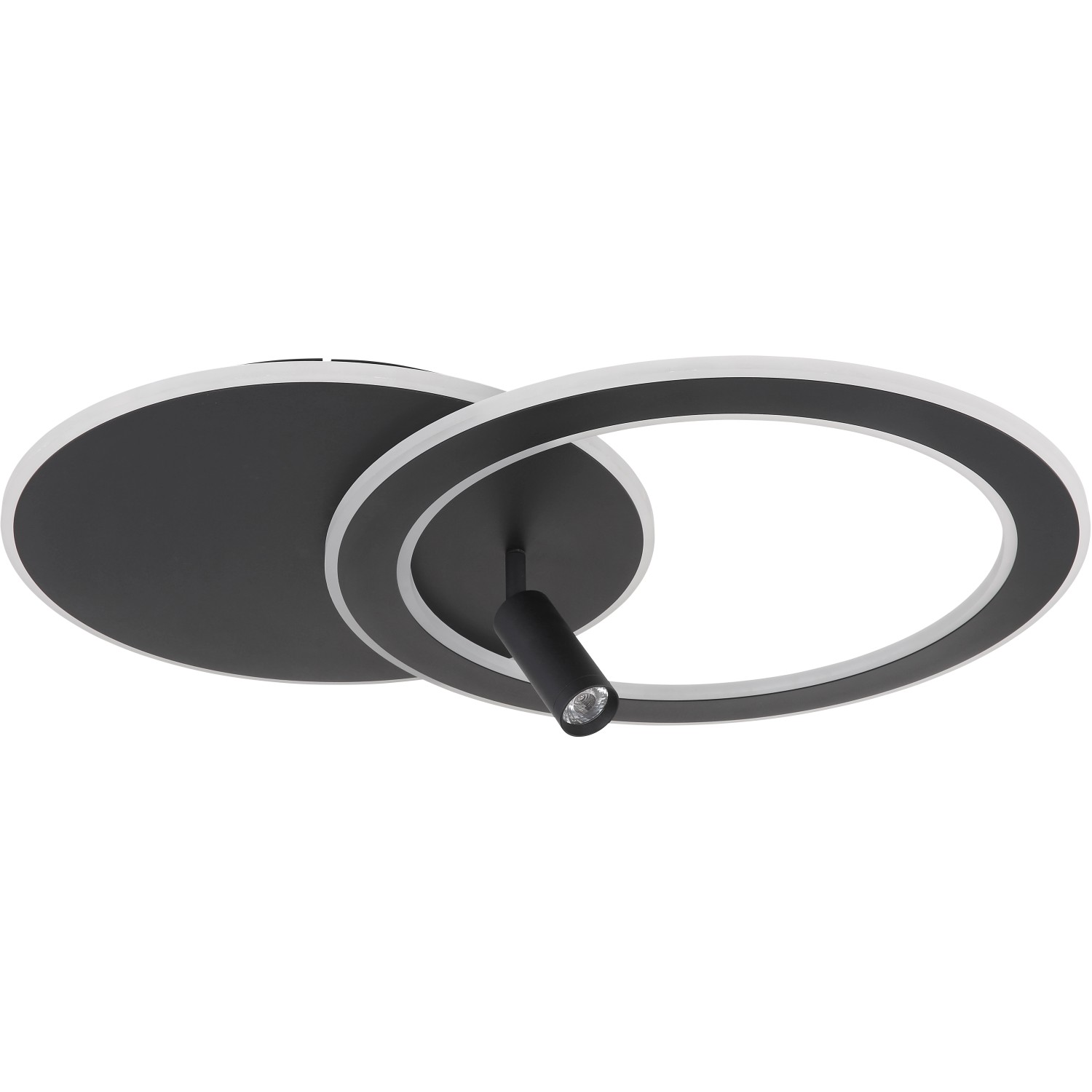 Moderne, dimmbare LED-Deckenleuchte Marian, 2-flammig, schwarz matt mit Farbwechsler und Fernbedienung.