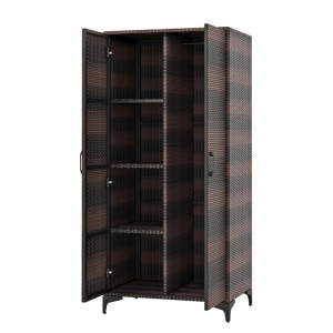 Costway Gartenschrank Rattan & Kleiderschrank mit Hängelstange Braun