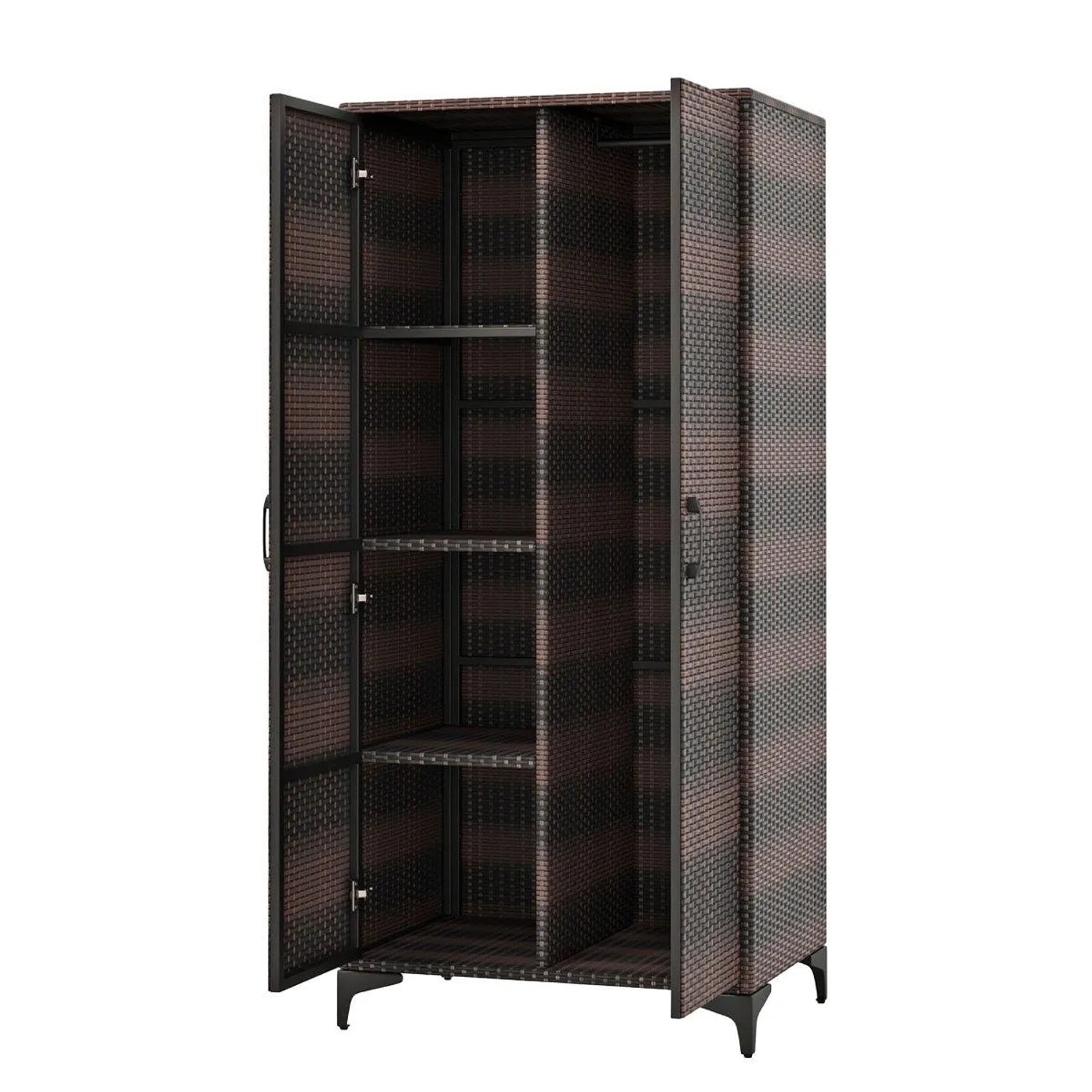 Costway Gartenschrank Rattan & Kleiderschrank mit Hängelstange Braun