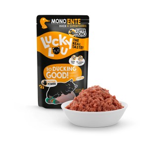 Lucky Lou Katzen-Nassfutter SuperMono Ente, 125g Portion in Schale.
