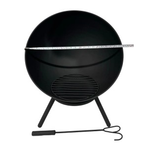 Schwarze Jet-Line Feuerschale Navaro mit Schürhaken und Brennholzrost.