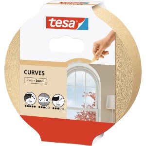 Tesa Malerband Kurven, 25 m x 38 mm, zum Abkleben von Rundungen und unregelmäßigen Formen.