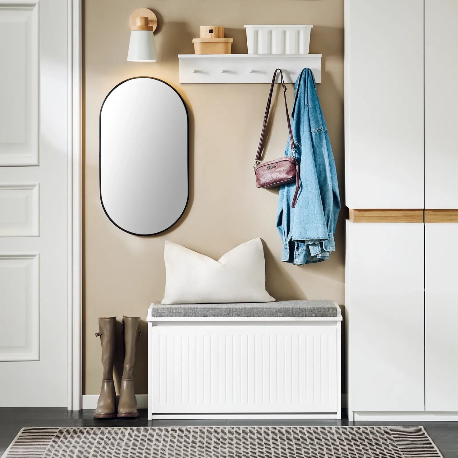 SoBuy Schuhkipper mit Sitzfläche FSR98-L-W Schmal Weiß 80 cm breit kaufen bei OBI