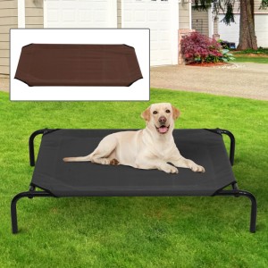 PawHut Hundebett, erhöht, mit schwarzem Bezug und braunem Ersatzbezug, Hund liegt entspannt darauf.