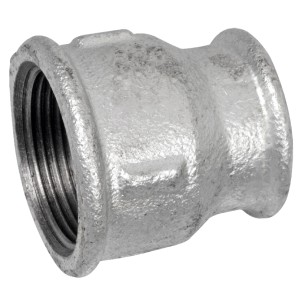 Kirchhoff Reduzier-Doppelmuffe, verzinkt, 39 mm x 30,3 mm, Temperguss-Fitting für Rohrverbindungen.