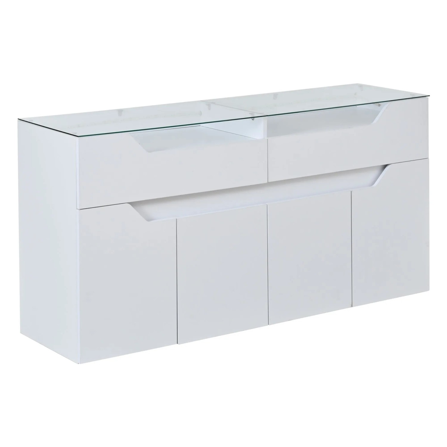 Merax Sideboard 140x40x70 cm Weiß Glasplatte 2 Schubladen