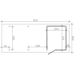 Grundriss Skan Holz Carport Wendland Eiche hell mit Anbau, Maße 362x870 cm.