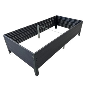 Graues KLASIKA Woodlook Hochbeet (150x75x30 cm) aus GPPS-Material in Holzoptik.