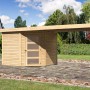 Karibu Holz-Gartenhaus Linköbing mit Pultdach und Anbau, unbehandelt.