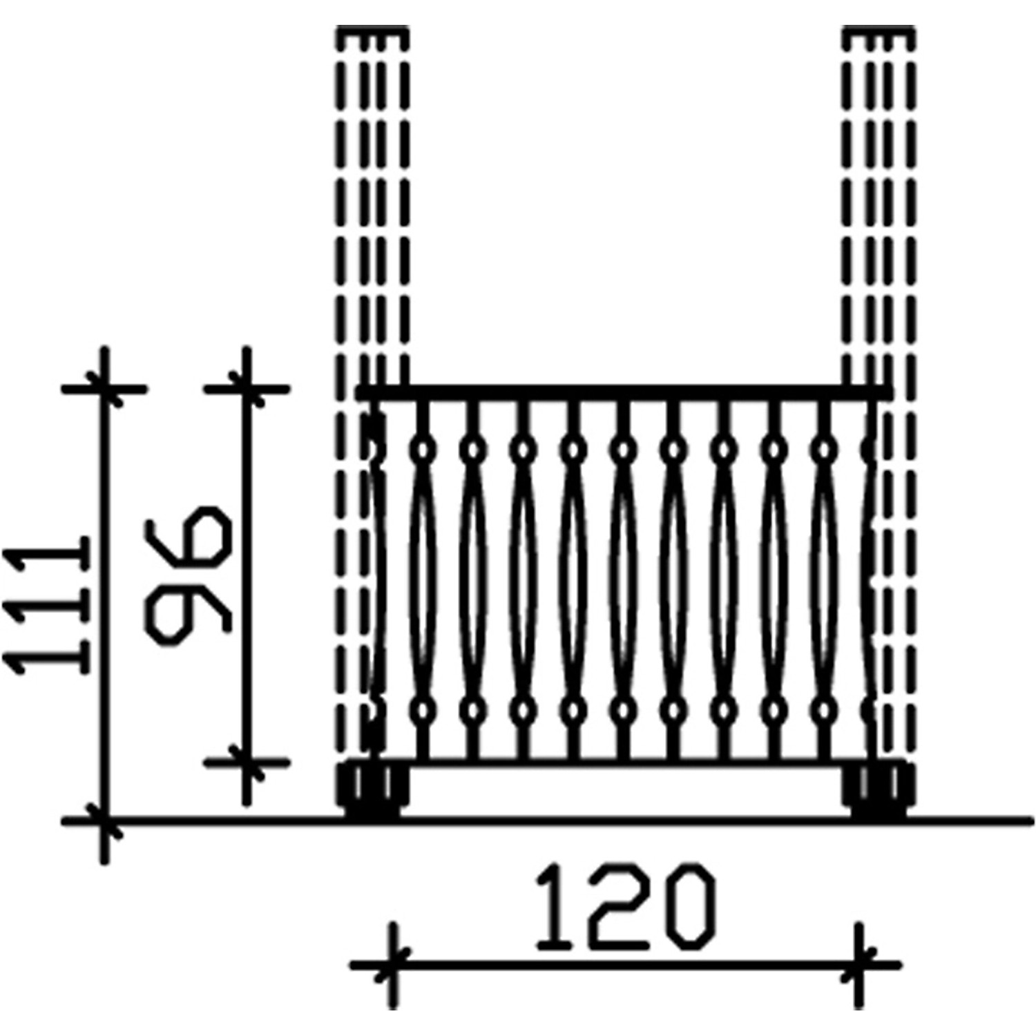 Technische Zeichnung: Skan Holz Brüstung Balkonschalung 120x96 cm, Fichte Natur, Zubehör für Lauben & Pavillons.