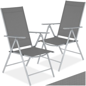 2er Set Tectake Gartenstühle Marcellino, klappbar, wetterfest und UV-beständig, silberfarben.