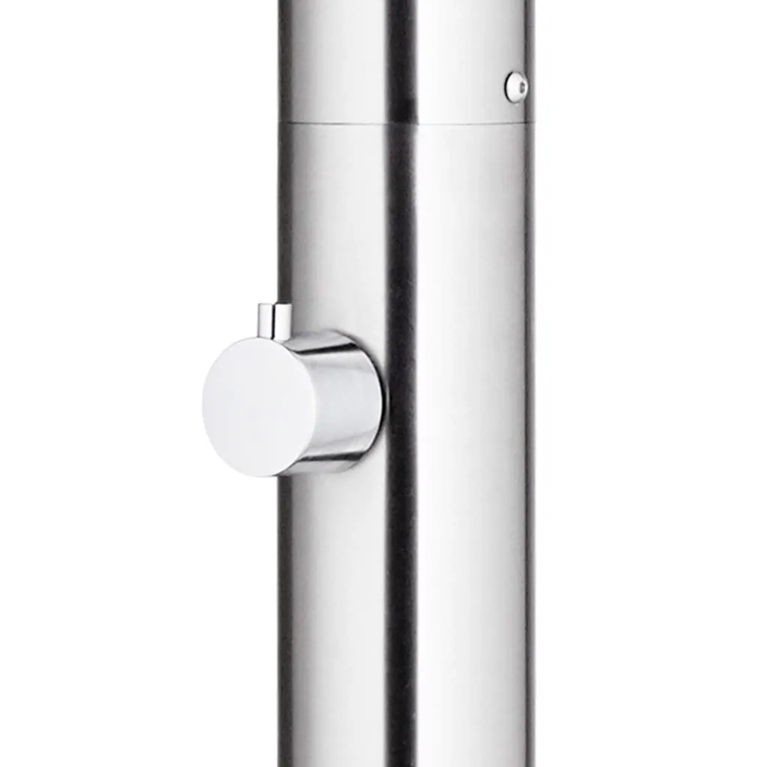 Detailansicht der vidaXL Gartendusche: gebürstete Edelstahlsäule mit modernem Chrom-Drehknopf für Outdoor Duschen.