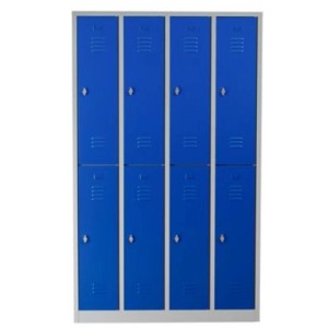Blau-grauer PROREGAL Garderobenspind mit 8 Fächern, 195x117x50 cm, für Vorhängeschloss.