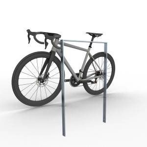 Feuerverzinkter Schake Ahnlehnbügel aus Flachstahl (750 mm) mit Fahrrad. Robuste Baugeräte für Fahrradparksysteme.