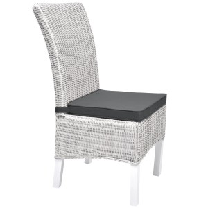 Beautissu Loft SK Stuhlkissen, 4er Set, 45x40cm, Graphitgrau auf weißem Stuhl.