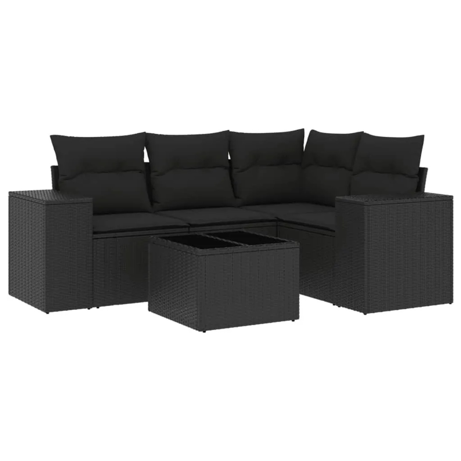 vidaXL 5-Tlg Garten-Sofagarnitur mit Kissen Schwarz Poly Rattan 3222514 günstig online kaufen