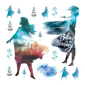 Disney Wandtattoo Eiskönigin, blaue Silhouetten und Naturmotive für Kinderzimmer.