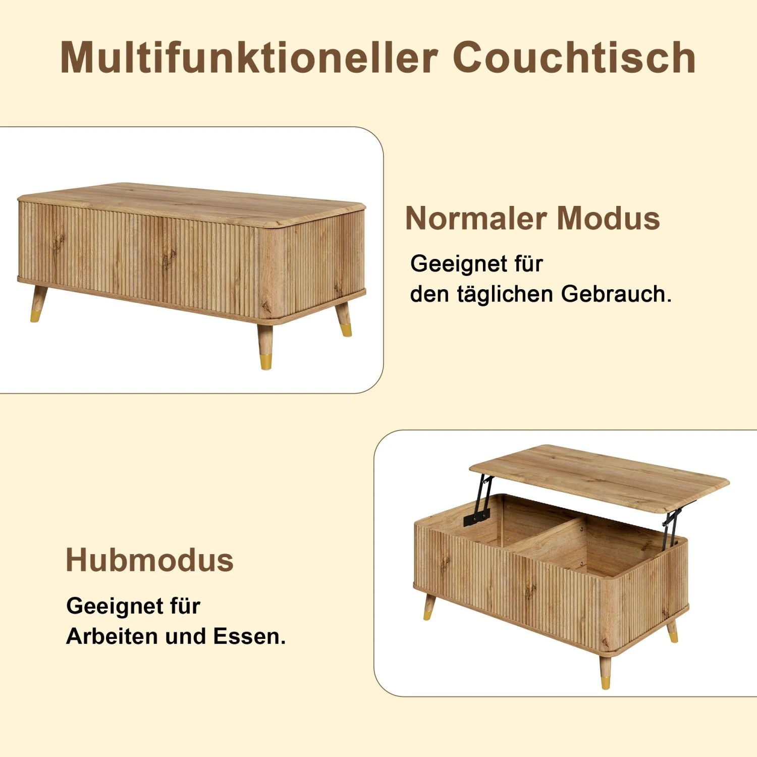 Merax Couchtisch Höhenverstellbar Wellenoptik Stauraum Holzoptik_8