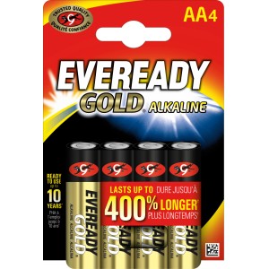 4er-Pack Eveready Gold AA Alkaline Batterien für diverse Geräte.