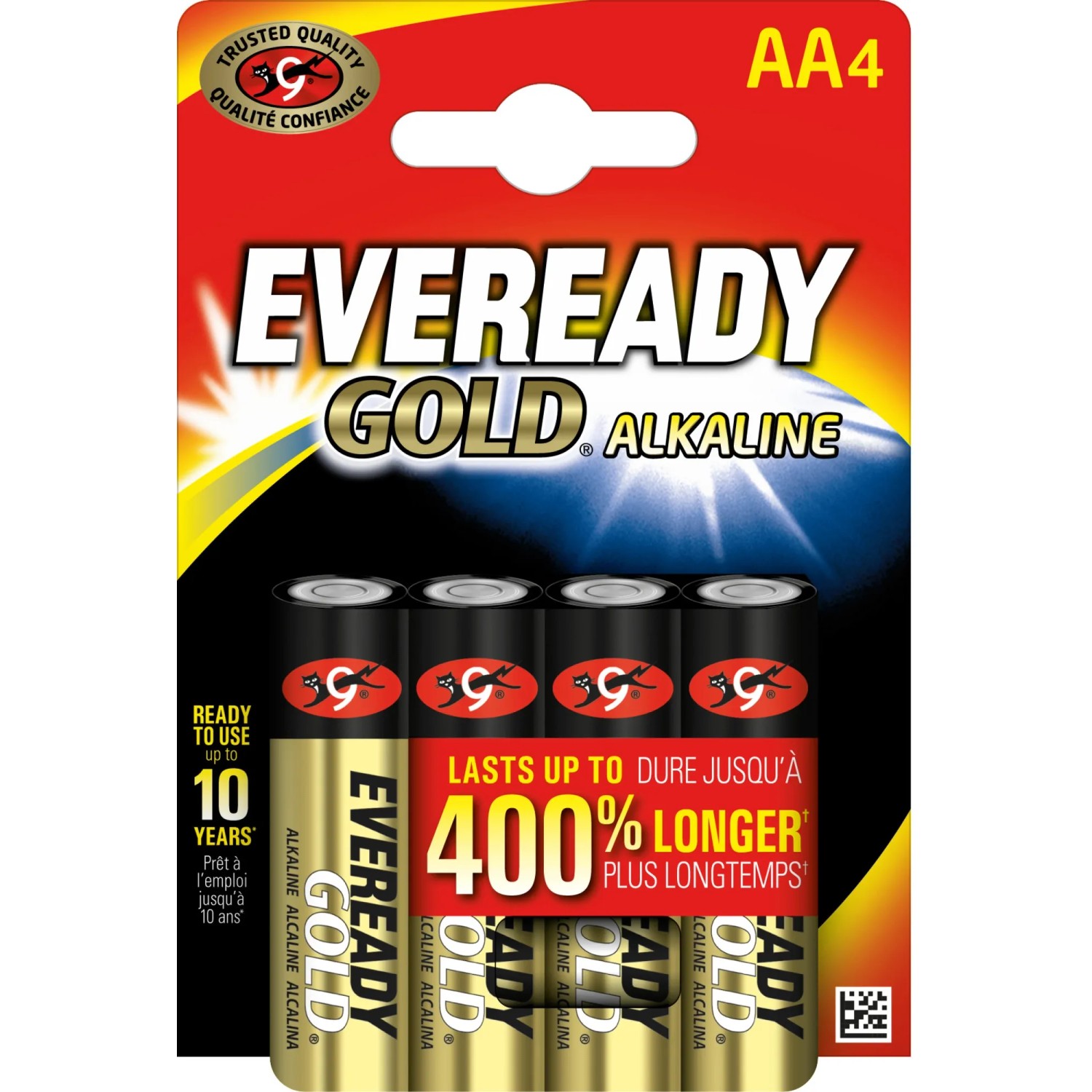 4er-Pack Eveready Gold AA Alkaline Batterien für diverse Geräte.