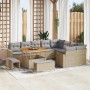 Beiges 12-teiliges Garten-Sofa-Set aus Poly Rattan von vidaXL mit Tisch und Hockern.