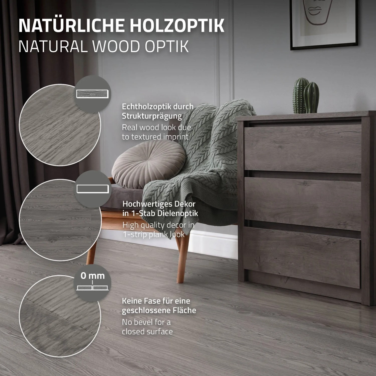 ML-Design Vinylboden Eiche Grau: Selbstklebende PVC-Dielen in Holzoptik für Wohnräume.