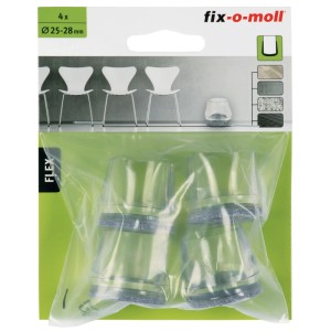 Fix-o-moll Rohrkappen Flex mit Filz, transparent/grau, 4 Stück, für Möbelgleiter und Oberflächenschutz.