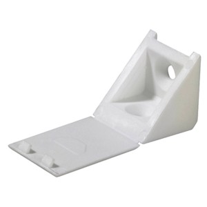 Weißer Hettich Universal-Eckverbinder aus Kunststoff, 23x23x24 mm, zum Anschrauben.