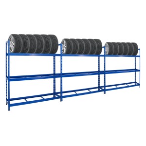 PROREGAL Mega Deal: 3 blaue Reifenregale Tiger XL (200x180x45cm) mit Reifen.