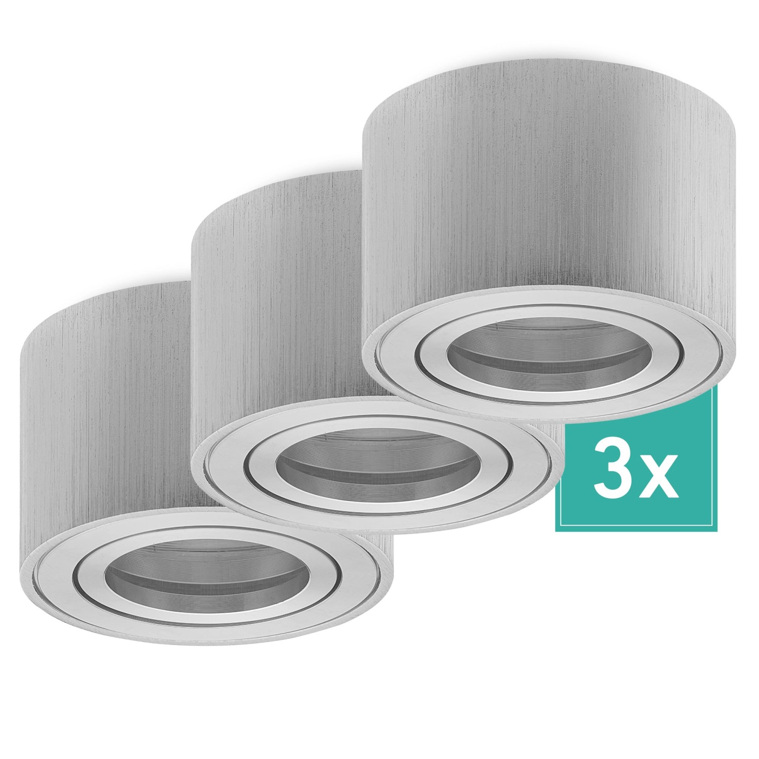 Oktaplex 3er Set Aufbauspot Lile S für LED-Module Aufbaustrahler Spotrahmen 230V Aluminium Gebürstet