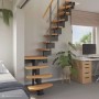 Intercon Raumspartreppe Quadro, Buche natur, Metall schwarz, einseitiges Geländer.