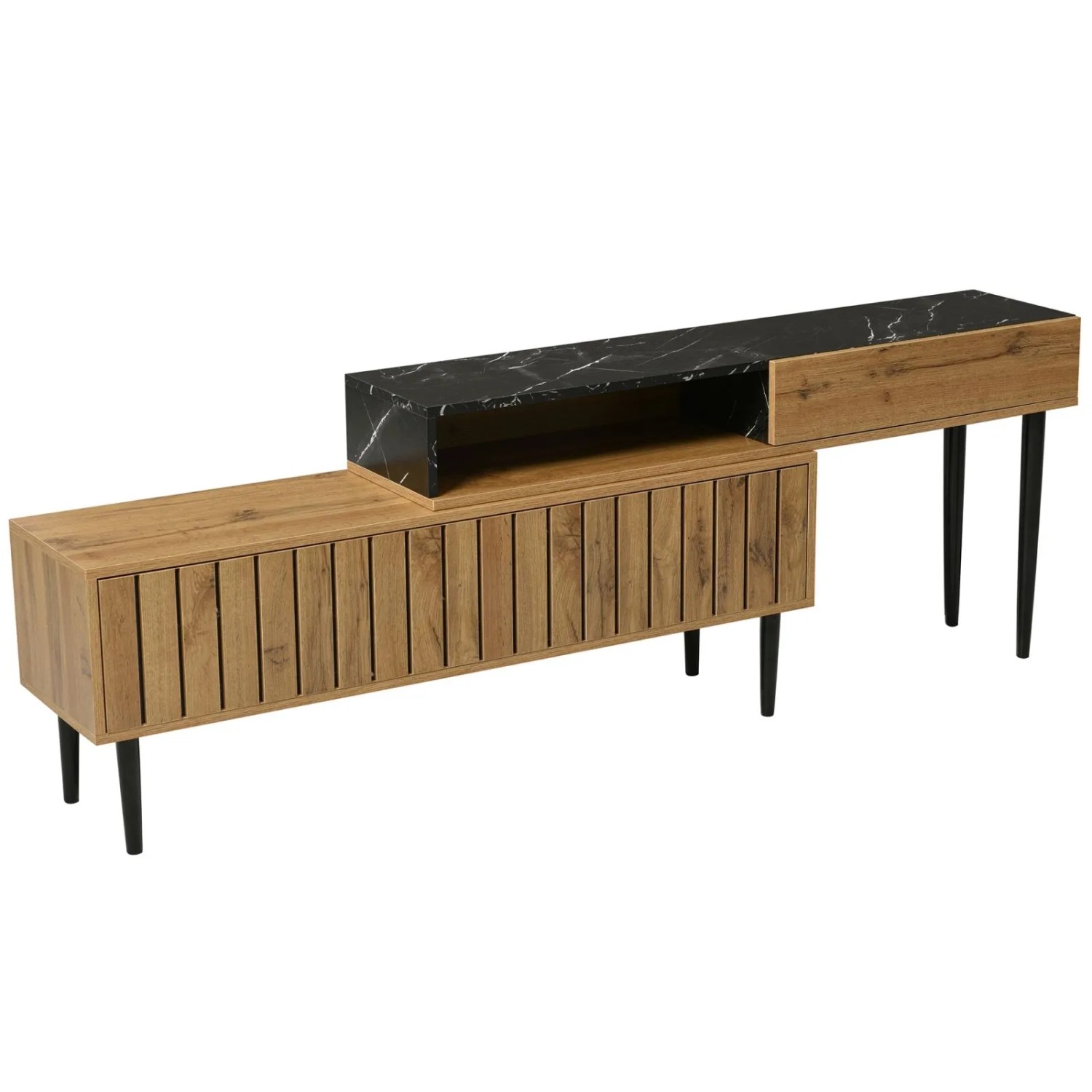 PXloue TV-Schrank mit Verstellbarer Länge Holzoptik Metallbeine Multifunktionales Wohnzimmermöbel