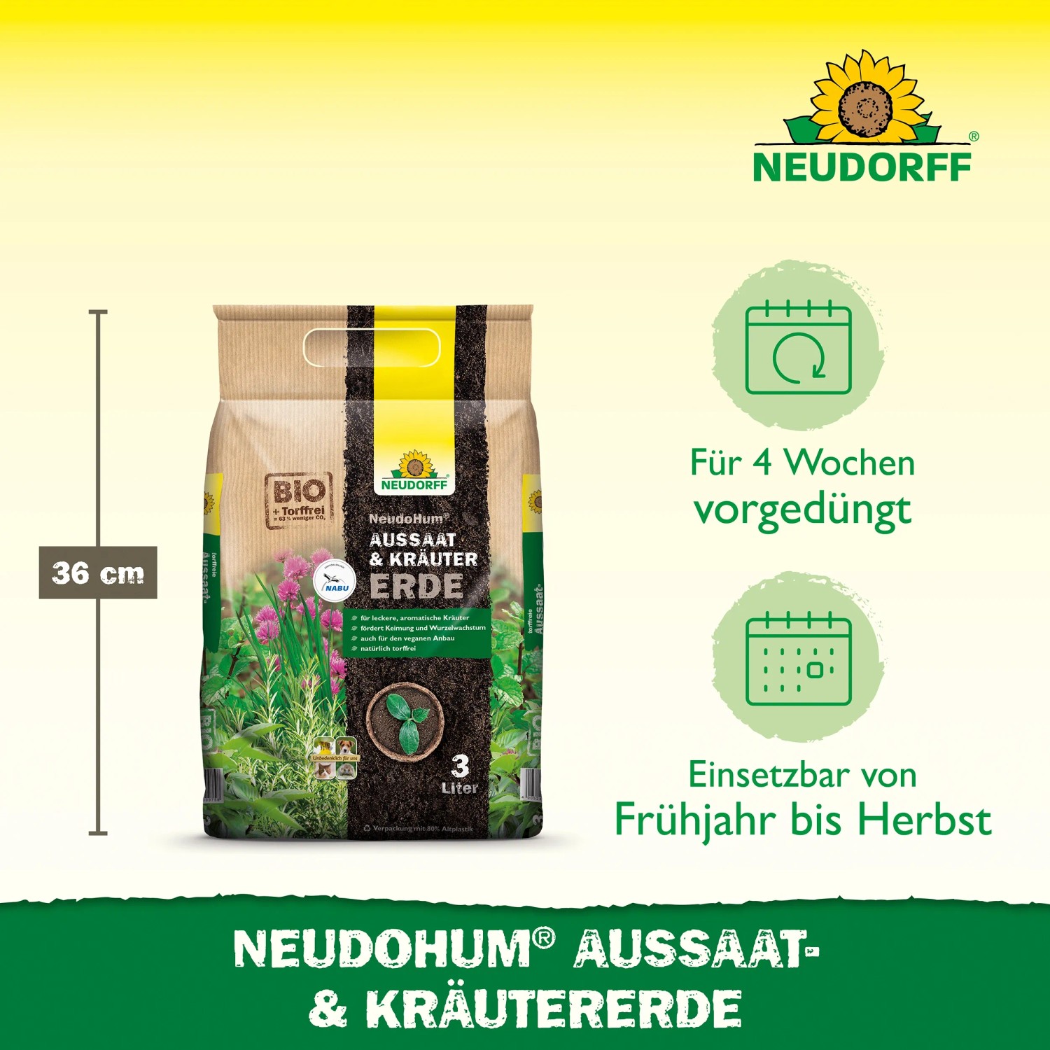 Neudorff NeudoHum Aussaat- und Kräutererde, 3 Liter Sack, torffrei, für Anzucht und Kräuter.