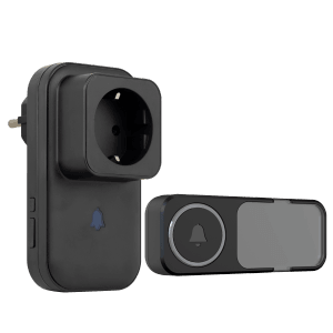 Schwarzer REV Ritter Funk-Gong Orchestra S mit Steckdose und Klingeltaster.