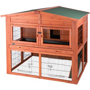 Trixie Kleintierstall Natura XL, 2-stöckig, aus Holz mit Gitter, braun.