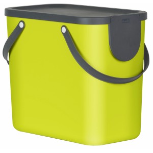 Rotho Mülleimer Albula, 25 l, limegrün, mit grauem Deckel und Griffen.