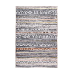 MeGusta Flachflor Teppich Mónica, 230x330 cm, mit modernem Multi-Design in Grau und bunten Akzenten.