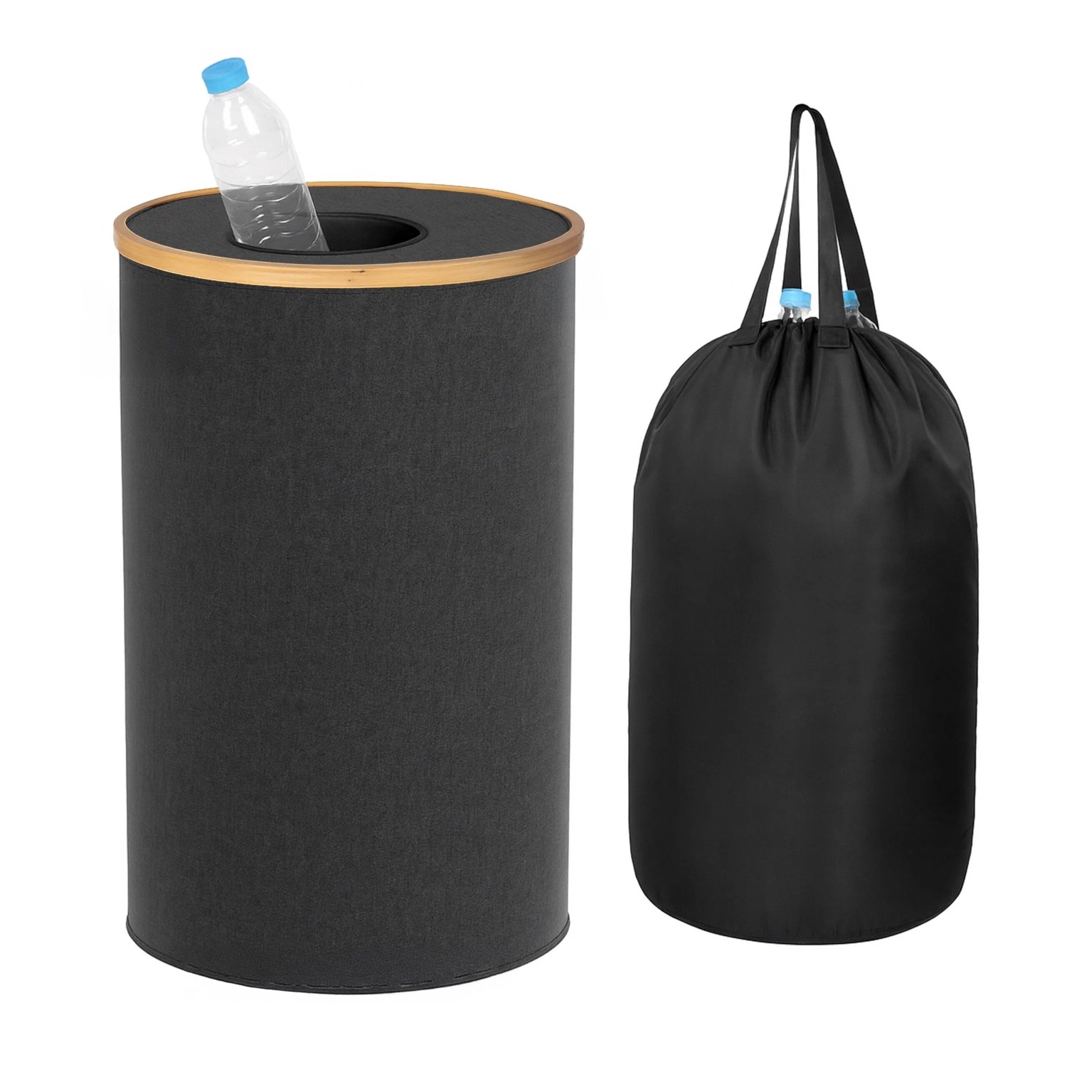 Relaxdays Pfandflaschen Sammelbehälter Baumwolle Bambus Fiberglas Schwarz Waschbar 75 cm x 40 cm 1,3 kg