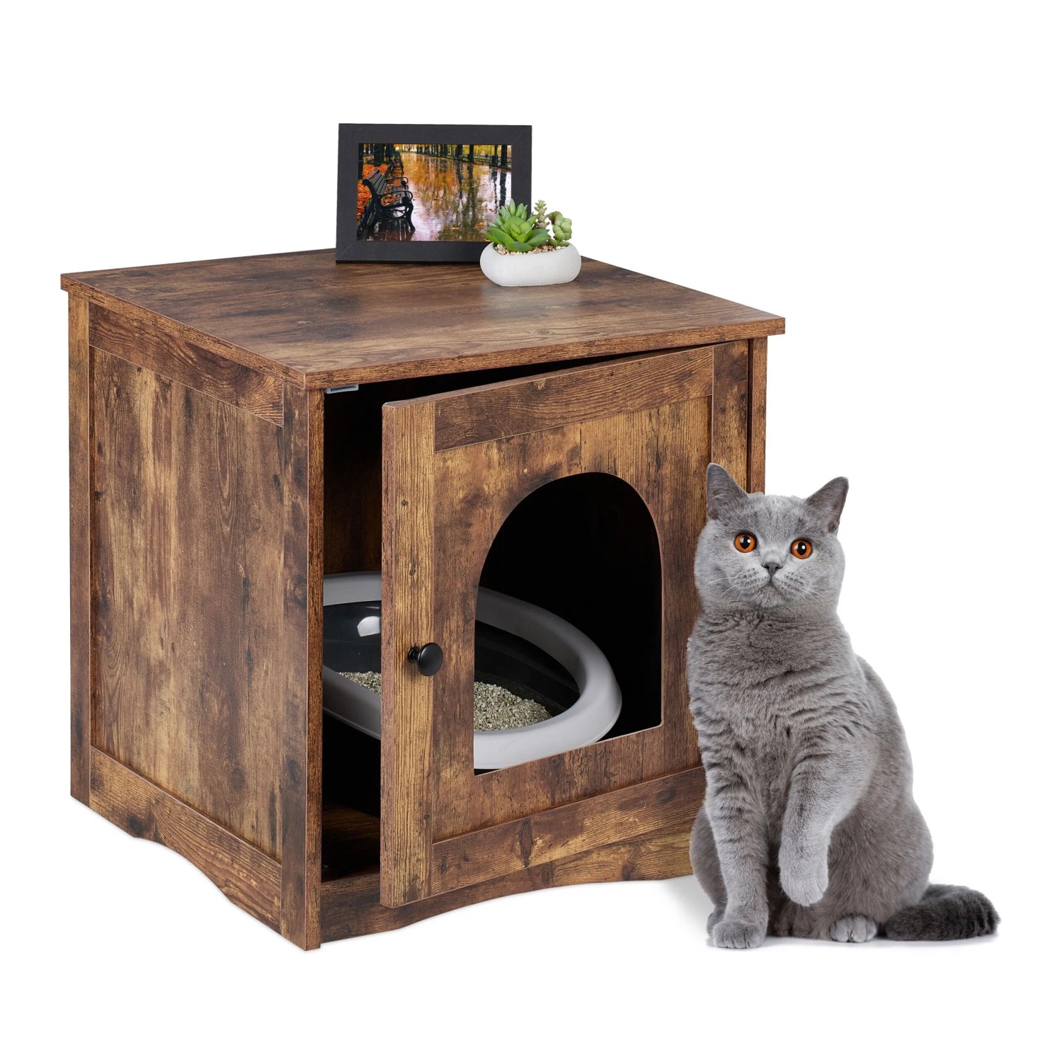 Relaxdays Katzenschrank Spanplatte MDF Braun mit Tür 50 cm x 48 cm x 50 cm 8,4 kg