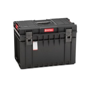 Schwarzer PROREGAL QBRICK Werkzeugkasten One mit Deckgriff und Klemmverschlüssen.